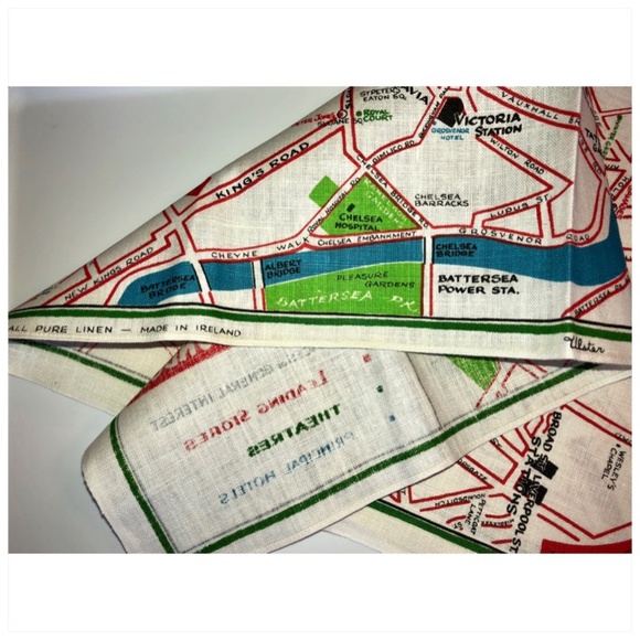 ULSTER Visitor’s London Map Souvenir Irish Linen Tea Towel Mid-Century Vintage - Picture 2 of 8